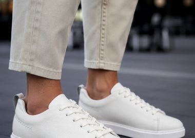 Ανδρικά λευκά δερμάτινα casual Sneakers HG175542W - Huxley and Grace - 