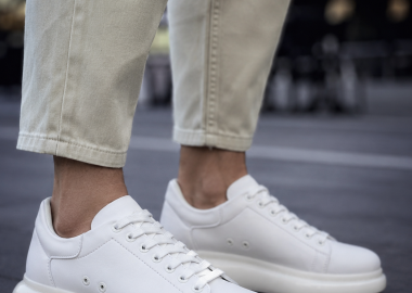 Ανδρικά λευκά δίσολα Sneakers λαστιχένια σόλα CH295W - CHEKICH - 