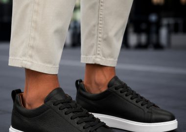 Ανδρικά μαύρα δερμάτινα casual Sneakers HG175542 - Huxley and Grace - 