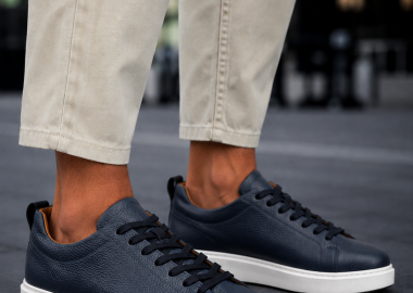 Ανδρικά μπλε δερμάτινα casual Sneakers HG175542B - Huxley and Grace - 