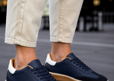 Ανδρικά μπλε δερμάτινα Sneakers με suede λεπτομέρεια HG177817 - Huxley and Grace - 