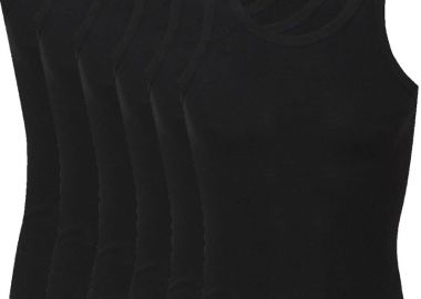 Ανδρικές Βαμβακερές Φανέλες Με Τιράντα Πακέτο 6 Τεμαχίων Μαύρο Μαύρο - Rex - 