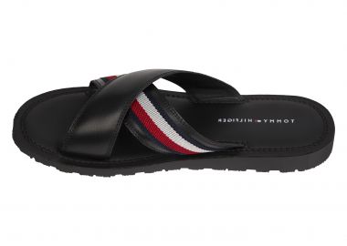 Ανδρικές Δερμάτινες Παντόφλες Tommy Hilfiger FM0FM04457 BDS Μαύρες - Tommy Hilfiger - 