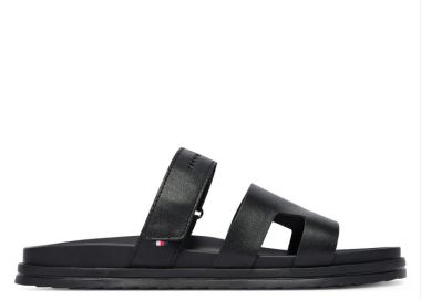 Ανδρικές Δερμάτινες Παντόφλες Tommy Hilfiger FM0FM05773-BDS Μαύρες - Tommy Hilfiger - 