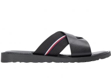 Ανδρικές Δερμάτινες Παντόφλες Tommy Hilfiger FM0FM05783-BDS Μαύρες - Tommy Hilfiger - 