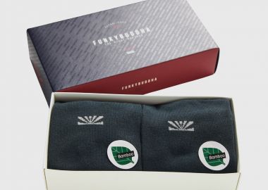 Ανδρικές κάλτσες μονόχρωμες με κεντητό logo (σετ 2 τεμ.) - FUNKY BUDDHA - 