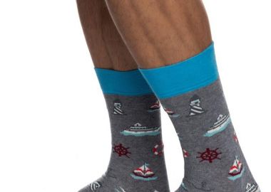 ΑΝΔΡΙΚΗ ΒΑΜΒΑΚΕΡΗ ΚΑΛΤΣΑ ΙΝΙΖΙΟ ΣΧΕΔΙΟ ΚΑΡΑΒΙΑ ΚΑΙ ΦΑΡΟ 4195-04-2 ΓΚΡΙ - INIZIO - 