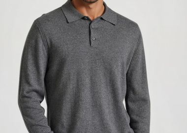 Ανδρική cashmere blend πλεκτή polo μπλούζα - FUNKY BUDDHA - 