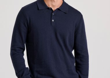 Ανδρική cashmere blend πλεκτή polo μπλούζα - FUNKY BUDDHA - 