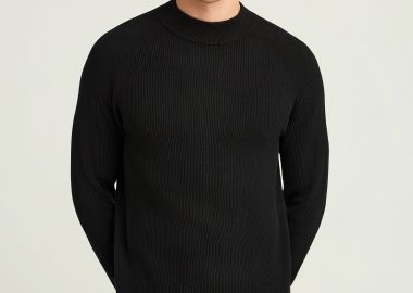 Ανδρική πλεκτή βαμβακερή μπλούζα με ψηλή λαιμόκοψη - FUNKY BUDDHA - 