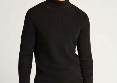 Ανδρική πλεκτή βαμβακερή μπλούζα με ψηλή λαιμόκοψη - FUNKY BUDDHA - 