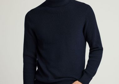 Ανδρική πλεκτή βαμβακερή μπλούζα με ψηλή λαιμόκοψη - FUNKY BUDDHA - 