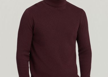 Ανδρική πλεκτή βαμβακερή μπλούζα με ψηλή λαιμόκοψη - FUNKY BUDDHA - 