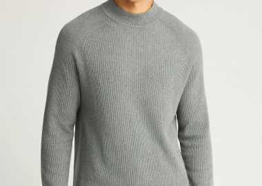 Ανδρική πλεκτή βαμβακερή μπλούζα με ψηλή λαιμόκοψη - FUNKY BUDDHA - 