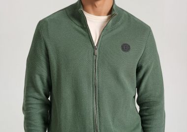 Ανδρική πλεκτή ζακέτα με rubber label - FUNKY BUDDHA - 