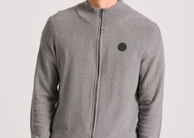 Ανδρική πλεκτή ζακέτα με rubber label - FUNKY BUDDHA - 