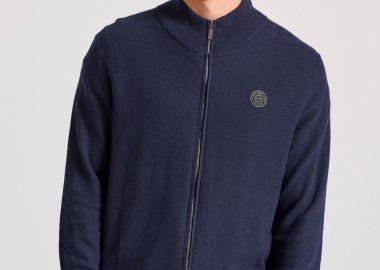 Ανδρική πλεκτή ζακέτα με rubber label - FUNKY BUDDHA - 