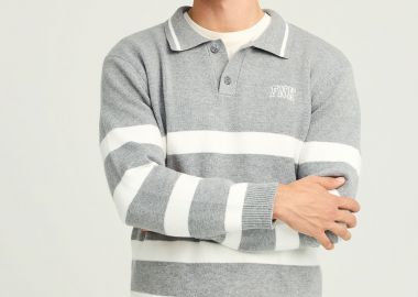 Ανδρική ριγέ πλεκτή μπλούζα με γιακά - FUNKY BUDDHA - 