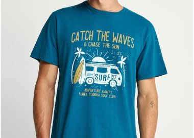 Ανδρικό βαμβακερό t-shirt με τύπωμα FBM013-089-04 Μπλέ - Funky Buddha - 