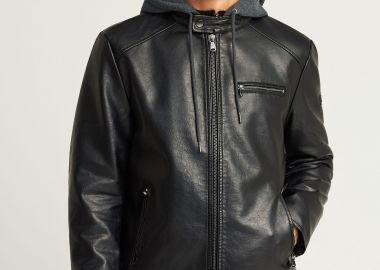 Ανδρικό biker μπουφάν με κουκούλα - FUNKY BUDDHA - 