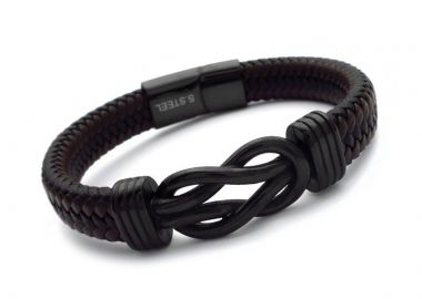 Ανδρικό βραχιόλι από ατσάλι και δέρμα BA417 - Asimenio - 