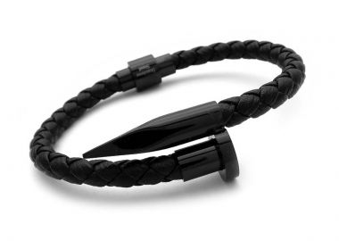Ανδρικό βραχιόλι casual με μαύρο δέρμα BA212 - Asimenio - 