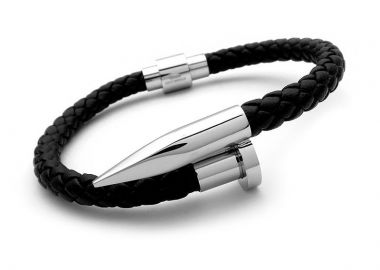 Ανδρικό βραχιόλι casual με μαύρο δέρμα BA213 - Asimenio - 
