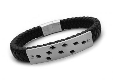 Ανδρικό βραχιόλι με δέρμα και ατσάλι BA415 - Asimenio - 
