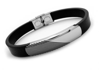 Ανδρικό βραχιόλι με δέρμα και ατσάλι BA419 - Asimenio - 