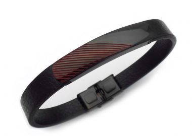 Ανδρικό βραχιόλι με μαύρο δέρμα και ατσάλι BA433 - Asimenio - 