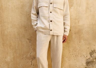 Ανδρικό comfort fit λινό chino παντελόνι - FUNKY BUDDHA - 
