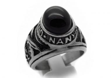 Ανδρικό Δαχτυλίδι από ατσάλι με μαύρη πέτρα AT029 - Asimenio - 