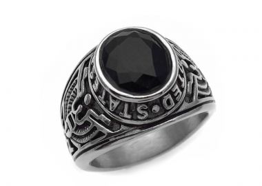 Ανδρικό δαχτυλίδι ατσάλι με μαύρη πέτρα AT134 - Asimenio - 