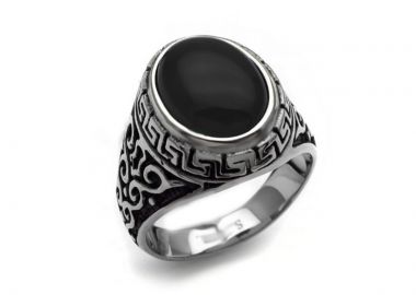 Ανδρικό Δαχτυλίδι ατσάλι με μαύρη πέτρα AT139 - Asimenio - 