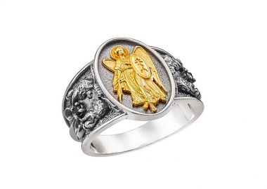 Ανδρικό δαχτυλίδι χειροποίητο από ασήμι 925 με φύλακα άγγελο σε επιχρύσωση Κ24 ντουμπλέ -  - 