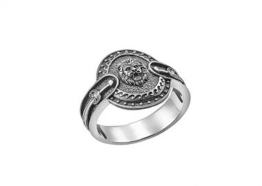 Ανδρικό δαχτυλίδι χειροποίητο από ασήμι 925 με λιοντάρι και σπαθιά -  - 