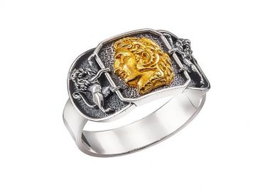 Ανδρικό δαχτυλίδι χειροποίητο από ασήμι 925 με Μεγα Αλέξανδρο σε επιχρύσωση Κ24 ντουμπλέ -  - 