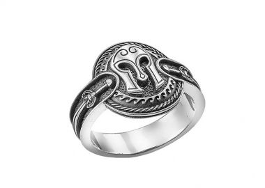 Ανδρικό δαχτυλίδι χειροποίητο από ασήμι 925 με περικεφαλαία από ασήμι -  - 