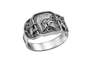 Ανδρικό δαχτυλίδι χειροποίητο από ασήμι 925 με περικεφαλαία από ασήμι -  - 