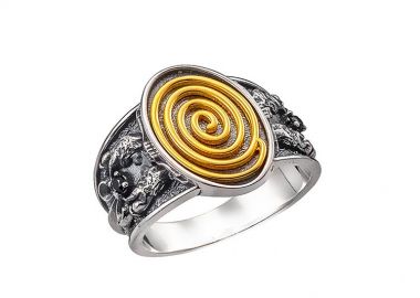 Ανδρικό δαχτυλίδι χειροποίητο από ασήμι 925 με σπείρα σε επιχρύσωση Κ24 ντουμπλέ -  - 