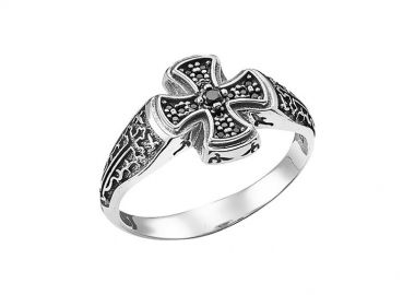 Ανδρικό δαχτυλίδι χειροποίητο από ασήμι 925 με σταυρό -  - 