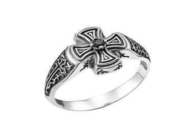 Ανδρικό δαχτυλίδι χειροποίητο από ασήμι 925 με σταυρό -  - 