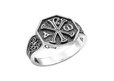 Ανδρικό δαχτυλίδι χειροποίητο από ασήμι 925 με το Χριστόγραμμα -  - 