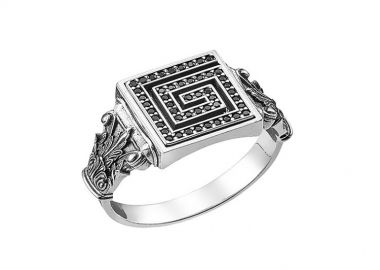 Ανδρικό δαχτυλίδι χειροποίητο από ασήμι 925 με το σύμβολο του Μαίανδρου με πέτρες ζιργκόν -  - 