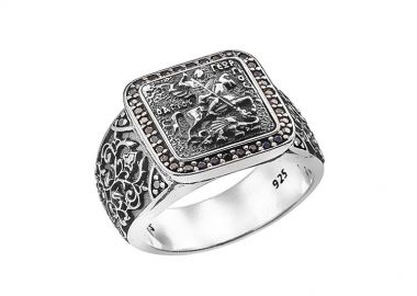 Ανδρικό δαχτυλίδι χειροποίητο από ασήμι 925 με τον Άγιο Γεώργιο -  - 