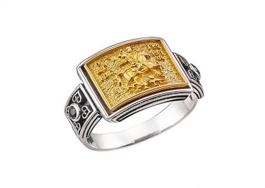 Ανδρικό δαχτυλίδι χειροποίητο από ασήμι 925 με τον Άγιο Γεώργιο και ντουμπλέ επιχρύσωση Κ24 -  - 