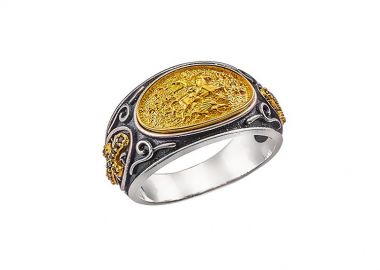 Ανδρικό δαχτυλίδι χειροποίητο από ασήμι 925 με τον Άγιο Γεώργιο και ντουμπλέ επιχρύσωση Κ24 -  - 