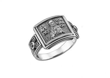 Ανδρικό δαχτυλίδι χειροποίητο από ασήμι 925 με τον Άγιο Νικόλαο -  - 