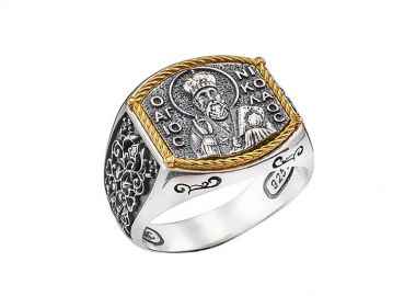 Ανδρικό δαχτυλίδι χειροποίητο από ασήμι 925 με τον Άγιο Νικόλαο με ντουμπλέ επιχρύσωση Κ24 -  - 