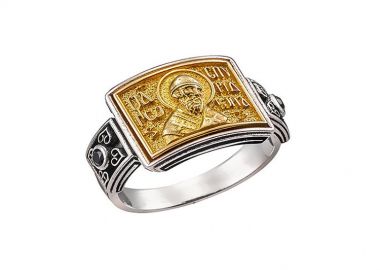 Ανδρικό δαχτυλίδι χειροποίητο από ασήμι 925 με τον Άγιο Σπυρίδωνα σε Κ24 επιχρύσωση ντουμπλέ -  - 